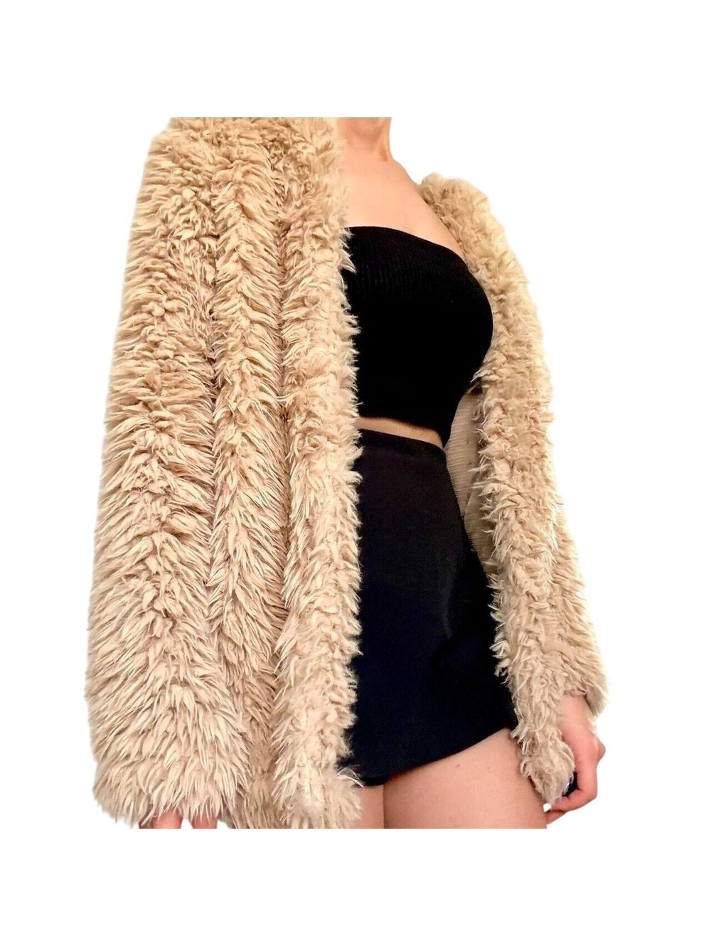 Y2K Tan Faux Fur Shaggy Jacket